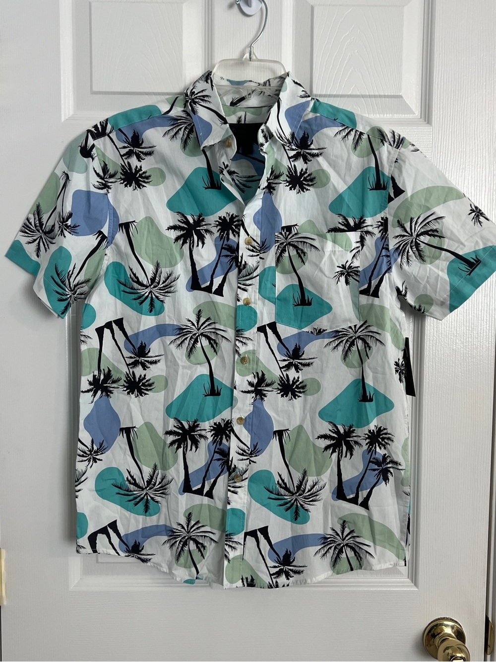 Tropical Resort Hawaiian Camp Shirt Palm Tree Button Up Men’s Small